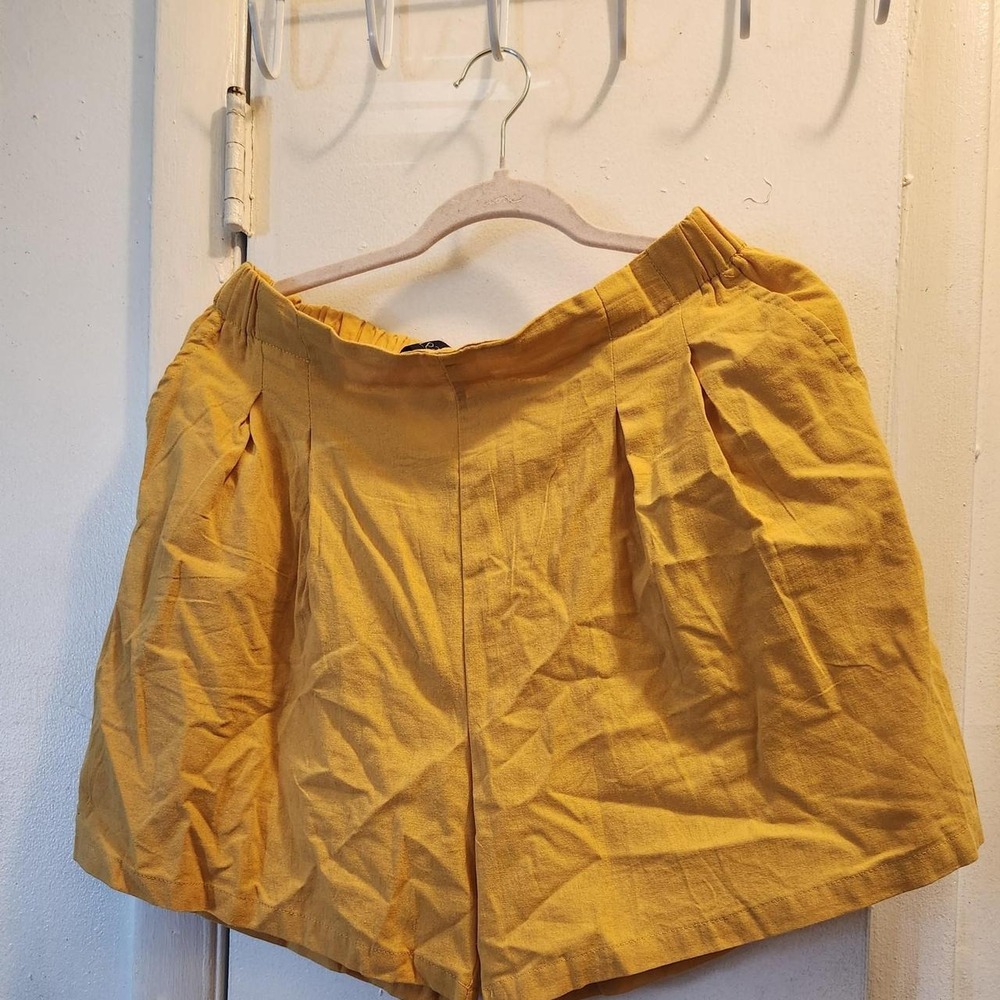 Zanzea yellow linen shorts with elastic waistband